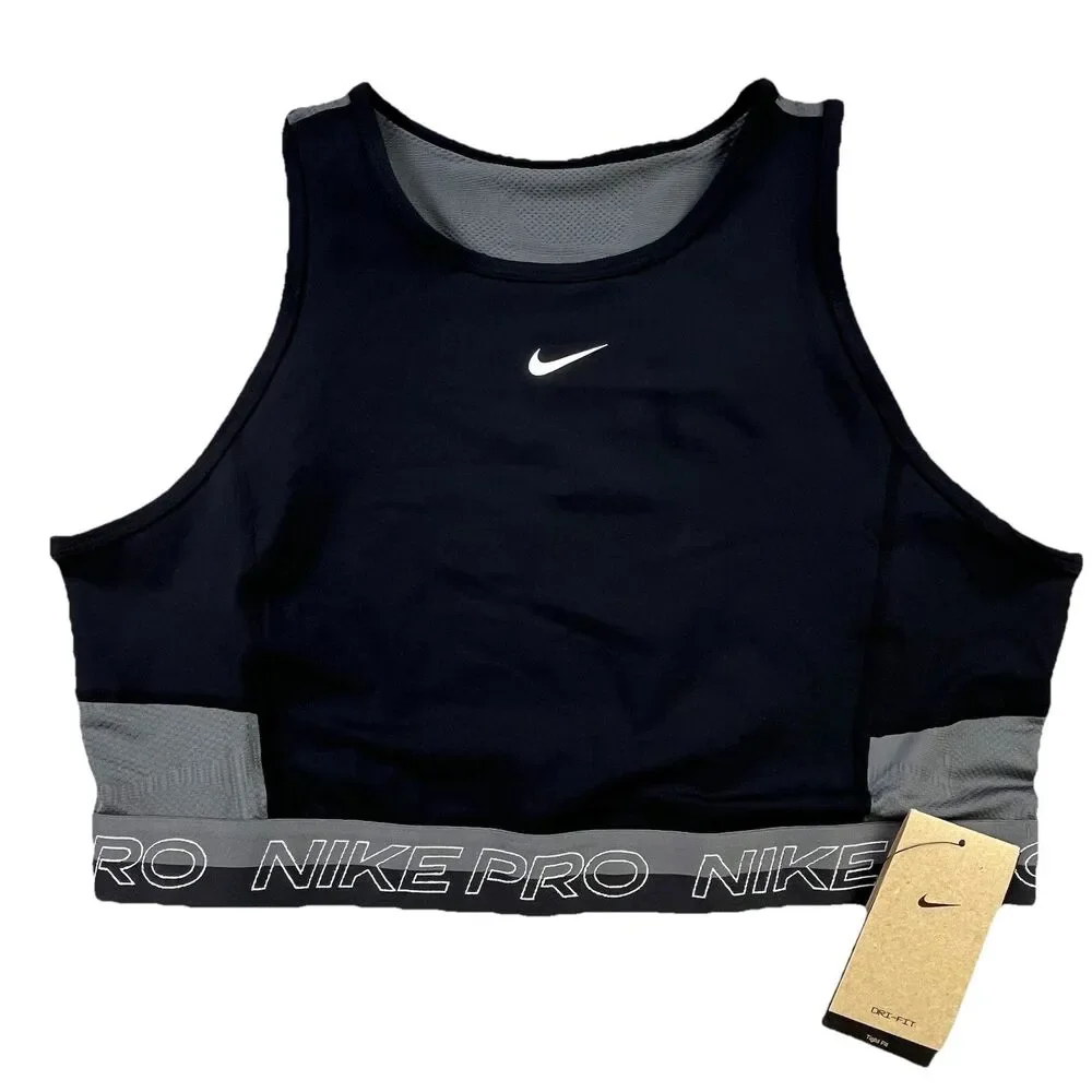 Nike Pro Training Tank Top Sports Bra Size Large Black Dri-Fit DX0061-010 NEW